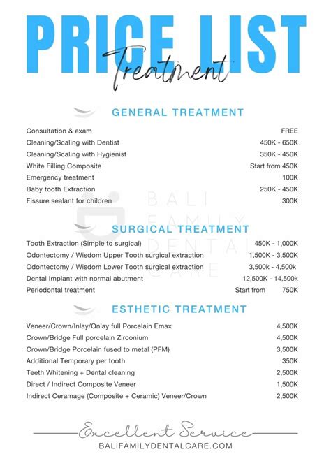 Price List – Dental Clinic.